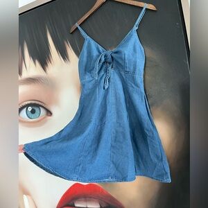 Denim Tie-Front a-line Dress